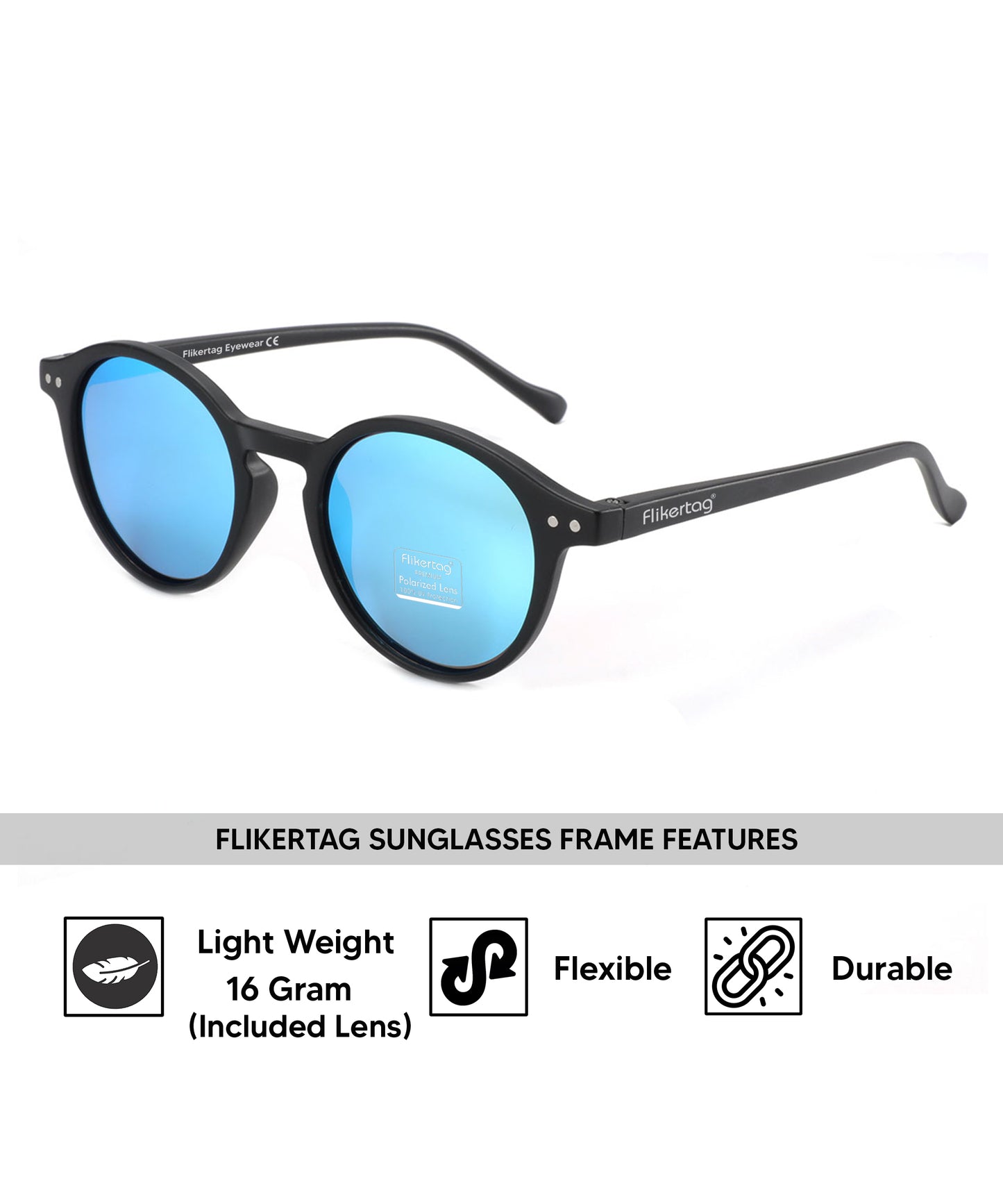 Polarized UV Protection Sunglasses For Men & Women [FTS 565 F2 Round Frame with Mirrored Blue lens, 50mm]