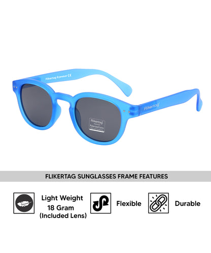Polarized UV Protection Sunglasses For Men & Women [FTS 551 F2 Retro Round Matte Blue Frame with Grey Lens, 49mm]