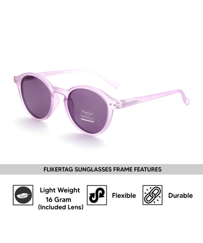 Polarized UV Protection Sunglasses For Men & Women [FTS 565 F5 Round Matte Light Purple Frame with Purple lens, 50mm]