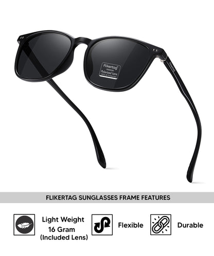 Polarized UV Protection Sunglasses For Men & Women [FTS 561 F1 Square Matte Black Frame with Grey Lens, 54mm]