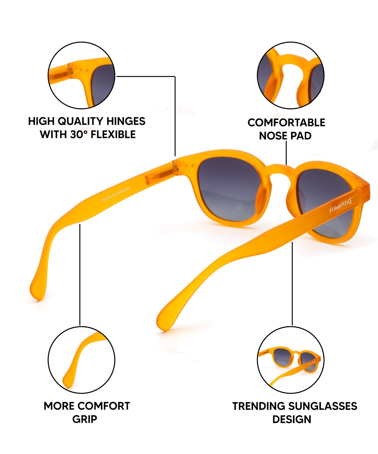 Polarized UV Protection Sunglasses For Men & Women [FTS 551 F4 Retro Round Trans Orange Frame with Grey Gradient Lens, 49mm]
