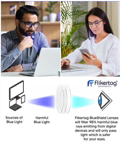 Blue Cut Computer Glasses for Eye Protection | Zero Power Blue Light Filter Glasses With UV Protection for Men & Women [FTF223 F1 Square Matte Black Frame, 52mm]