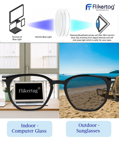 Photochromic Computer Glasses for Eye Protection | Zero Power Blue Cut, Photochromic Glasses With UV Protection for Men & Women [PHFTF115 F3 Wayfarer Shine Grey Frame, 50mm]