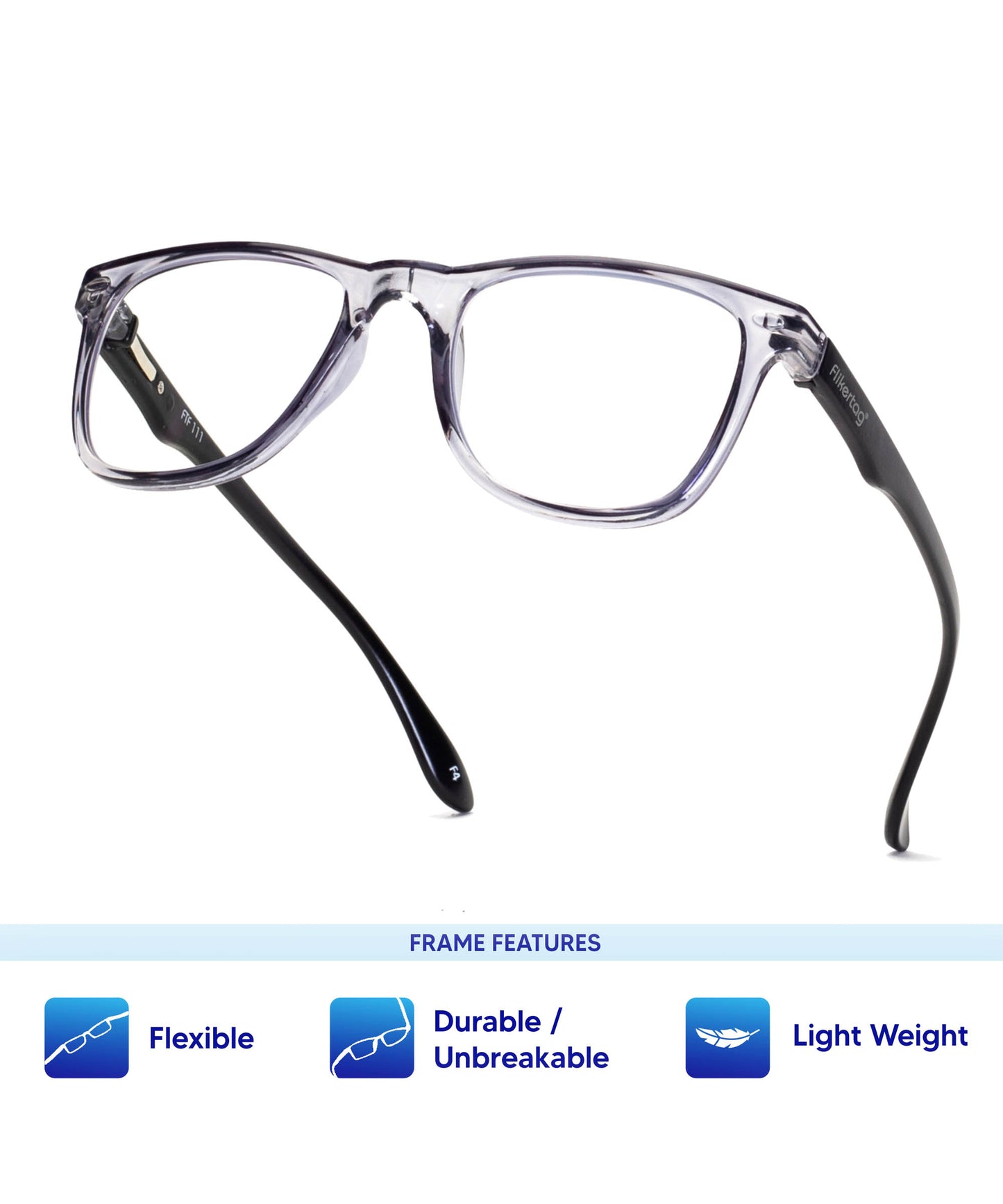 Flikertag Eye Glasses Frame For Men & Women [FTF115 F3 Wayfarer Shine Grey Frame, 50mm]