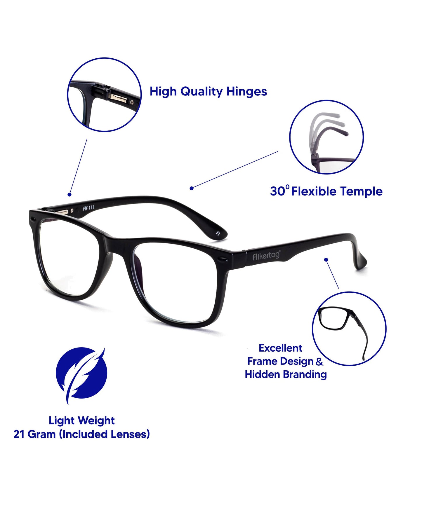 Flikertag Eye Glasses Frame For Men & Women [FTF115 F1 Wayfarer Matte Black Frame, 50mm]