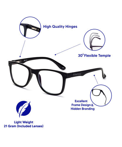 Flikertag Eye Glasses Frame For Men & Women [FTF115 F1 Wayfarer Matte Black Frame, 50mm]