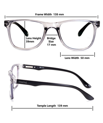 Flikertag Eye Glasses Frame For Men & Women [FTF115 F3 Wayfarer Shine Grey Frame, 50mm]
