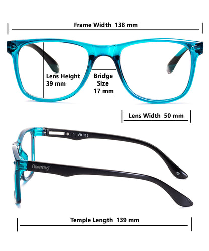 Flikertag Eye Glasses Frame For Men & Women [FTF115 F2 Wayfarer Shine Blue Frame, 50mm]