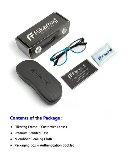 Flikertag Eye Glasses Frame For Men & Women [FTF115 F2 Wayfarer Shine Blue Frame, 50mm]