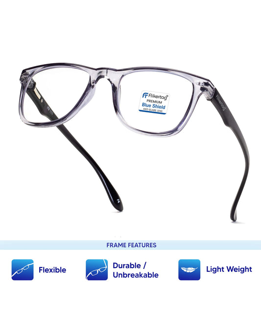 Blue Cut Computer Glasses for Eye Protection | Zero Power Blue Light Filter Glasses With UV Protection for Men & Women [FTF115 F3 Wayfarer Shine Grey Frame, 50mm]