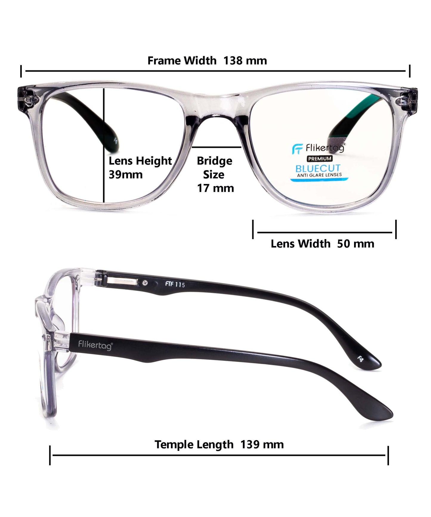 Blue Cut Computer Glasses for Eye Protection | Zero Power Blue Light Filter Glasses With UV Protection for Men & Women [FTF115 F3 Wayfarer Shine Grey Frame, 50mm]