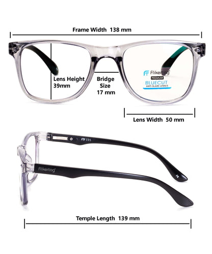 Photochromic Computer Glasses for Eye Protection | Zero Power Blue Cut, Photochromic Glasses With UV Protection for Men & Women [PHFTF115 F3 Wayfarer Shine Grey Frame, 50mm]