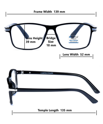 Blue Cut Computer Glasses for Eye Protection | Zero Power Blue Light Filter Glasses With UV Protection for Men & Women [FTF202 F1 Rectangle Shine Black Frame, 52mm]
