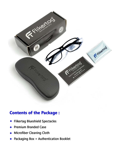 Blue Cut Computer Glasses for Eye Protection | Zero Power Blue Light Filter Glasses With UV Protection for Men & Women [FTF202 F1 Rectangle Shine Black Frame, 52mm]