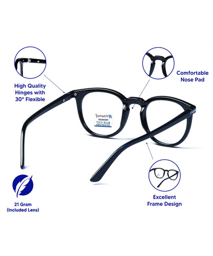 Blue Cut Computer Glasses for Eye Protection | Zero Power Blue Light Filter Glasses With UV Protection for Women [FTF203 F1 Round Shine Black Frame, 49mm]