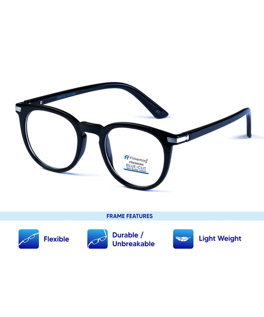 Blue Cut Computer Glasses for Eye Protection | Zero Power Blue Light Filter Glasses With UV Protection for Women [FTF203 F1 Round Shine Black Frame, 49mm]