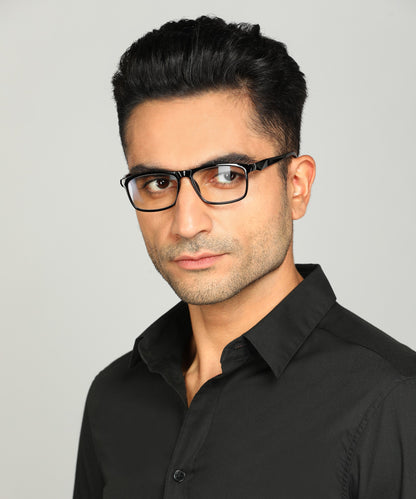 Blue Cut Computer Glasses for Eye Protection | Zero Power Blue Light Filter Glasses With UV Protection for Men & Women [FTF206 F1 Rectangle Shine Black Frame, 50mm]