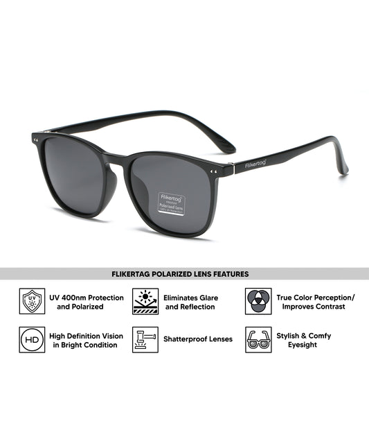 Polarized UV Protection Sunglasses For Men & Women [FTS 561 F1 Square Matte Black Frame with Grey Lens, 54mm]