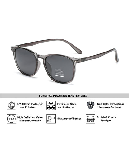 Polarized UV Protection Sunglasses For Men & Women [FTS 561 F3 Square Shiny Grey Frame with Grey Lens, 54mm]