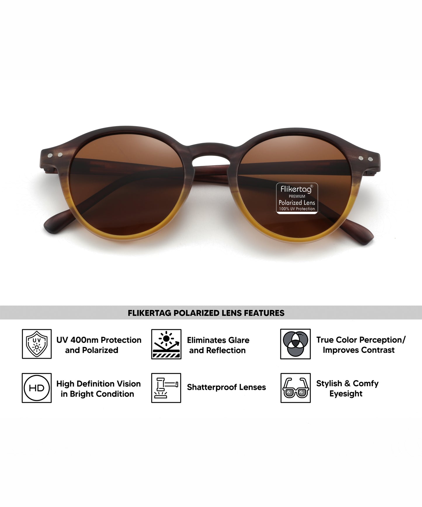 Polarized UV Protection Sunglasses For Men & Women [FTS 565 F4 Round Matte Multi Brown Frame with Brown lens, 50mm]
