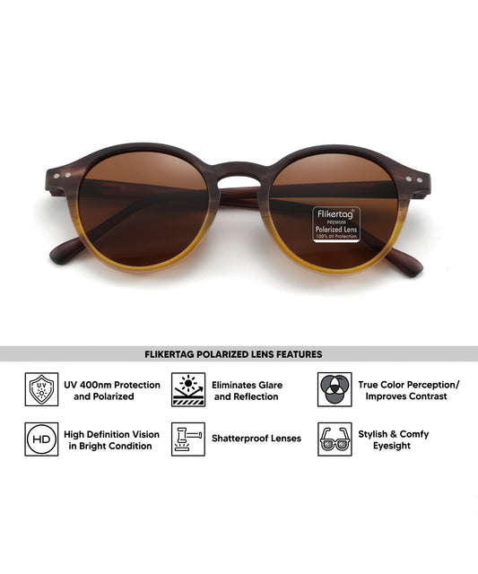 Polarized UV Protection Sunglasses For Men & Women [FTS 565 F4 Round Matte Multi Brown Frame with Brown lens, 50mm]