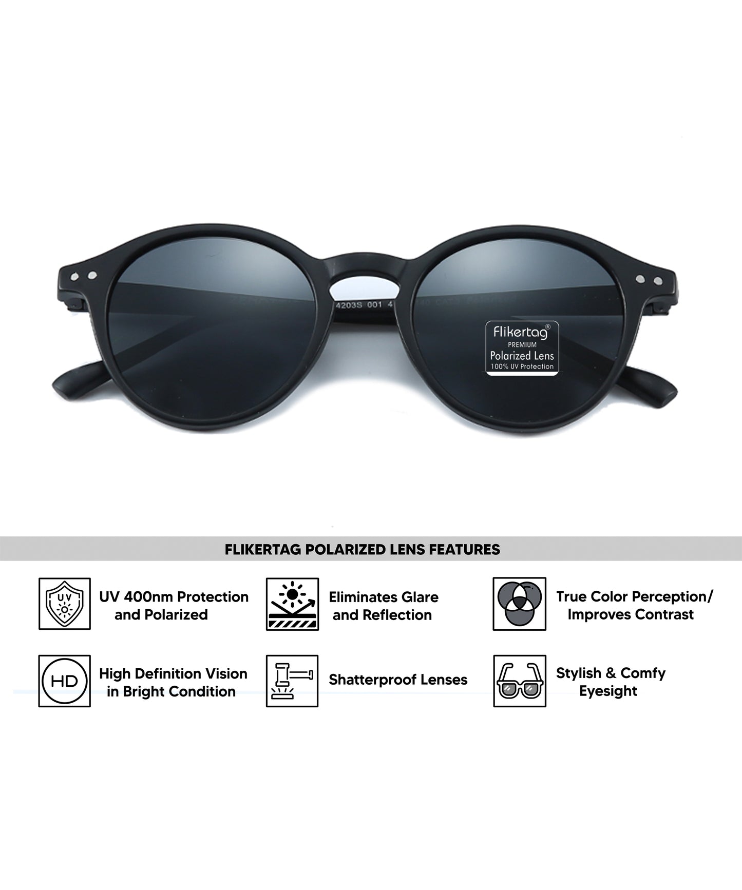 Polarized UV Protection Sunglasses For Men & Women [FTS 565 F1 Round Matte Black Frame with Grey Lens, 50mm]