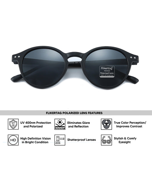 Polarized UV Protection Sunglasses For Men & Women [FTS 565 F1 Round Matte Black Frame with Grey Lens, 50mm]