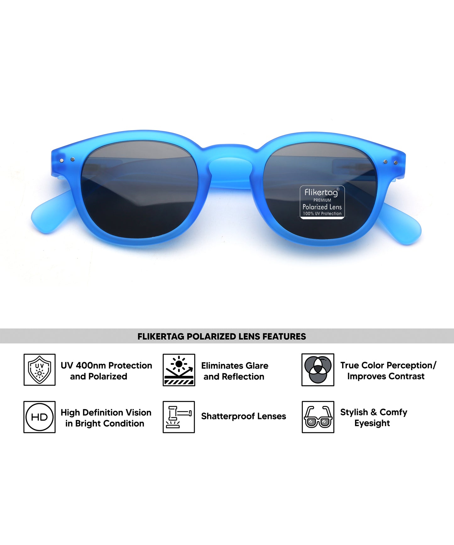 Polarized UV Protection Sunglasses For Men & Women [FTS 551 F2 Retro Round Matte Blue Frame with Grey Lens, 49mm]