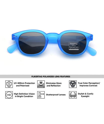 Polarized UV Protection Sunglasses For Men & Women [FTS 551 F2 Retro Round Matte Blue Frame with Grey Lens, 49mm]
