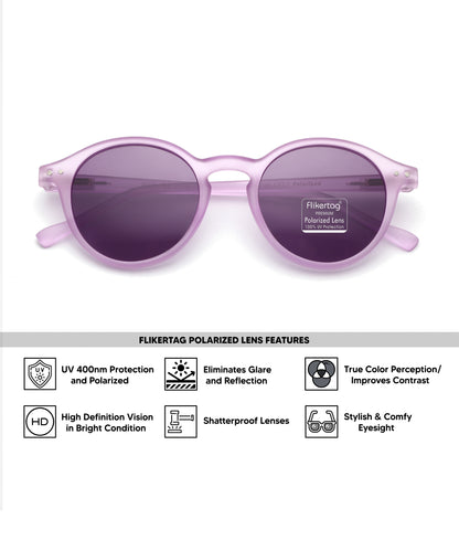 Polarized UV Protection Sunglasses For Men & Women [FTS 565 F5 Round Matte Light Purple Frame with Purple lens, 50mm]