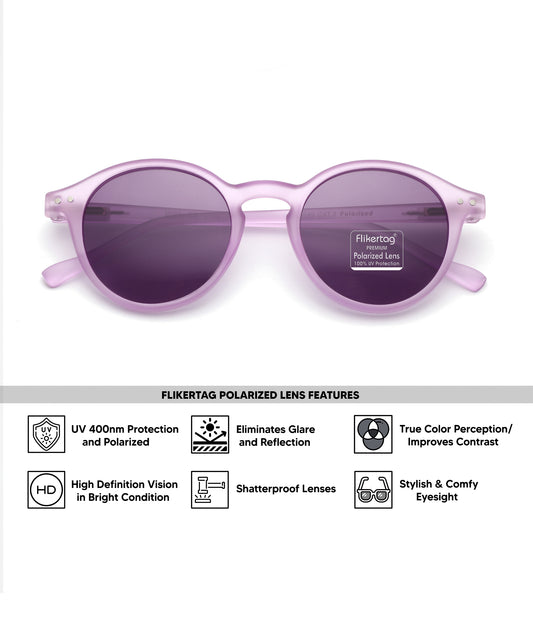Polarized UV Protection Sunglasses For Men & Women [FTS 565 F5 Round Matte Light Purple Frame with Purple lens, 50mm]