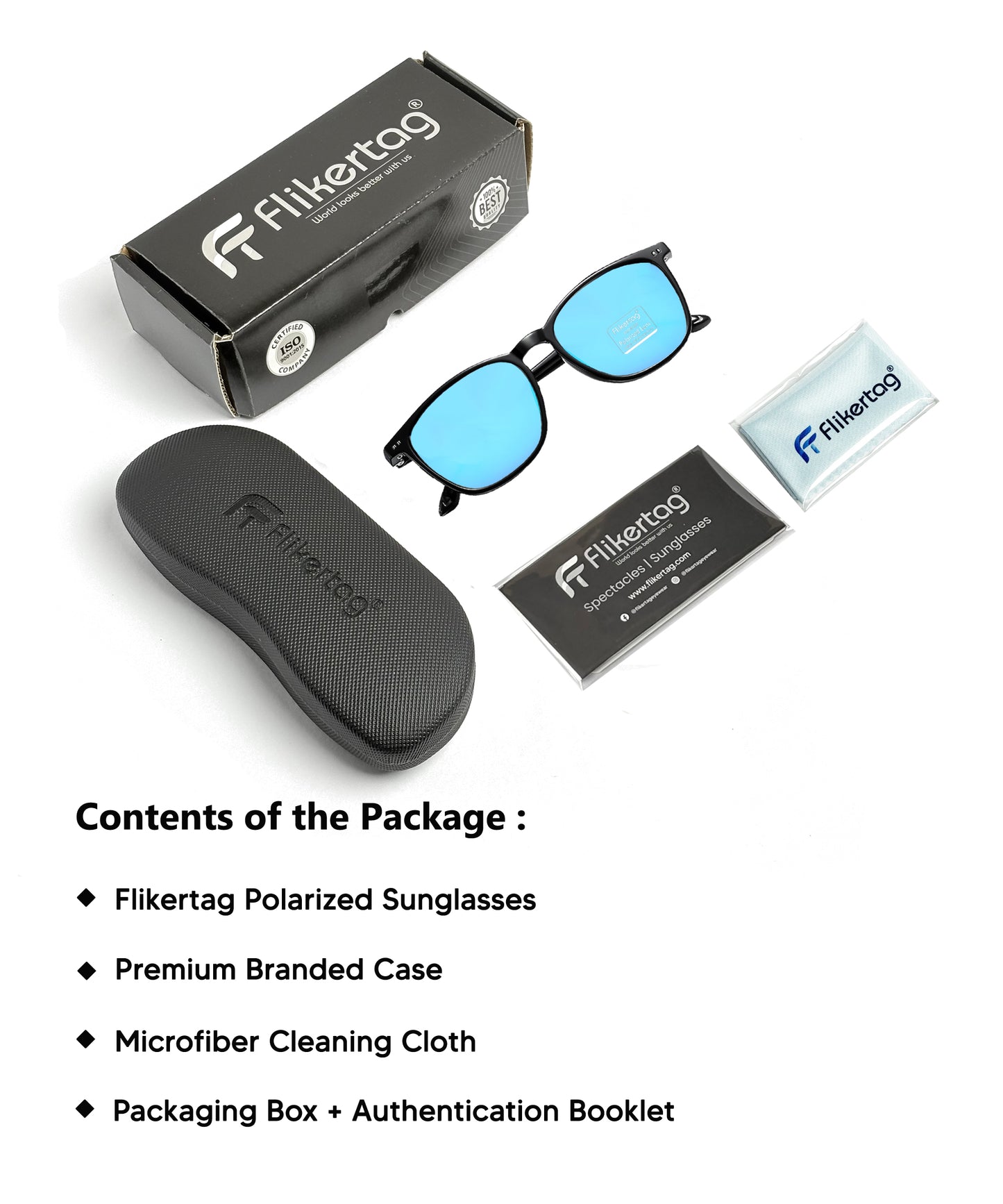 Polarized UV Protection Sunglasses For Men & Women [FTS 561 F2 Square Matte Black Frame with Blue Mirror Lens, 54mm]