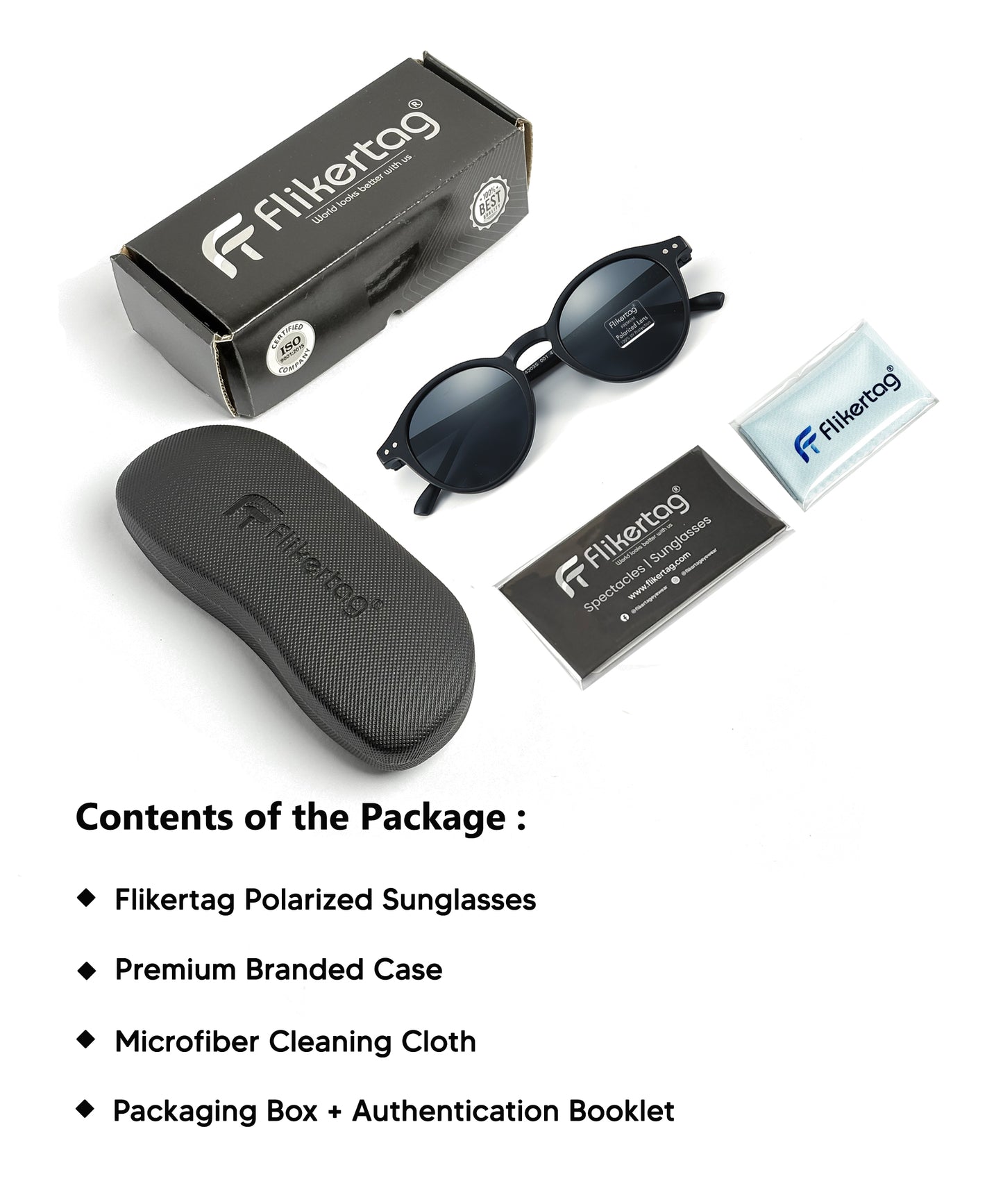 Polarized UV Protection Sunglasses For Men & Women [FTS 565 F1 Round Matte Black Frame with Grey Lens, 50mm]