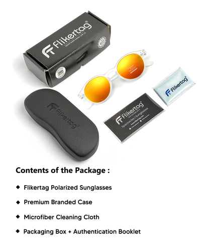 Polarized UV Protection Sunglasses For Men & Women [FTS 565 F3 Round Matte Transparent Frame with Mirrored Yellow lens, 50mm]