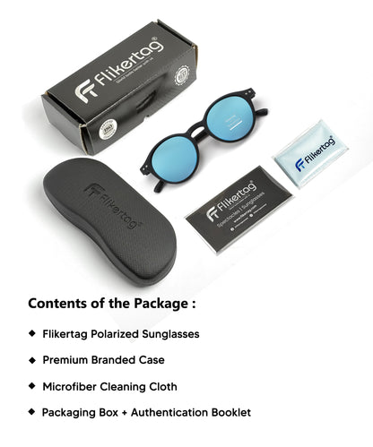 Polarized UV Protection Sunglasses For Men & Women [FTS 565 F2 Round Frame with Mirrored Blue lens, 50mm]