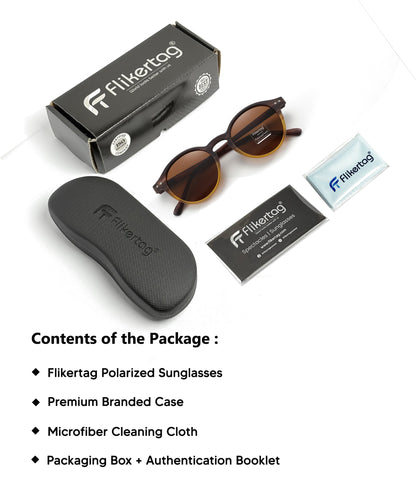 Polarized UV Protection Sunglasses For Men & Women [FTS 565 F4 Round Matte Multi Brown Frame with Brown lens, 50mm]