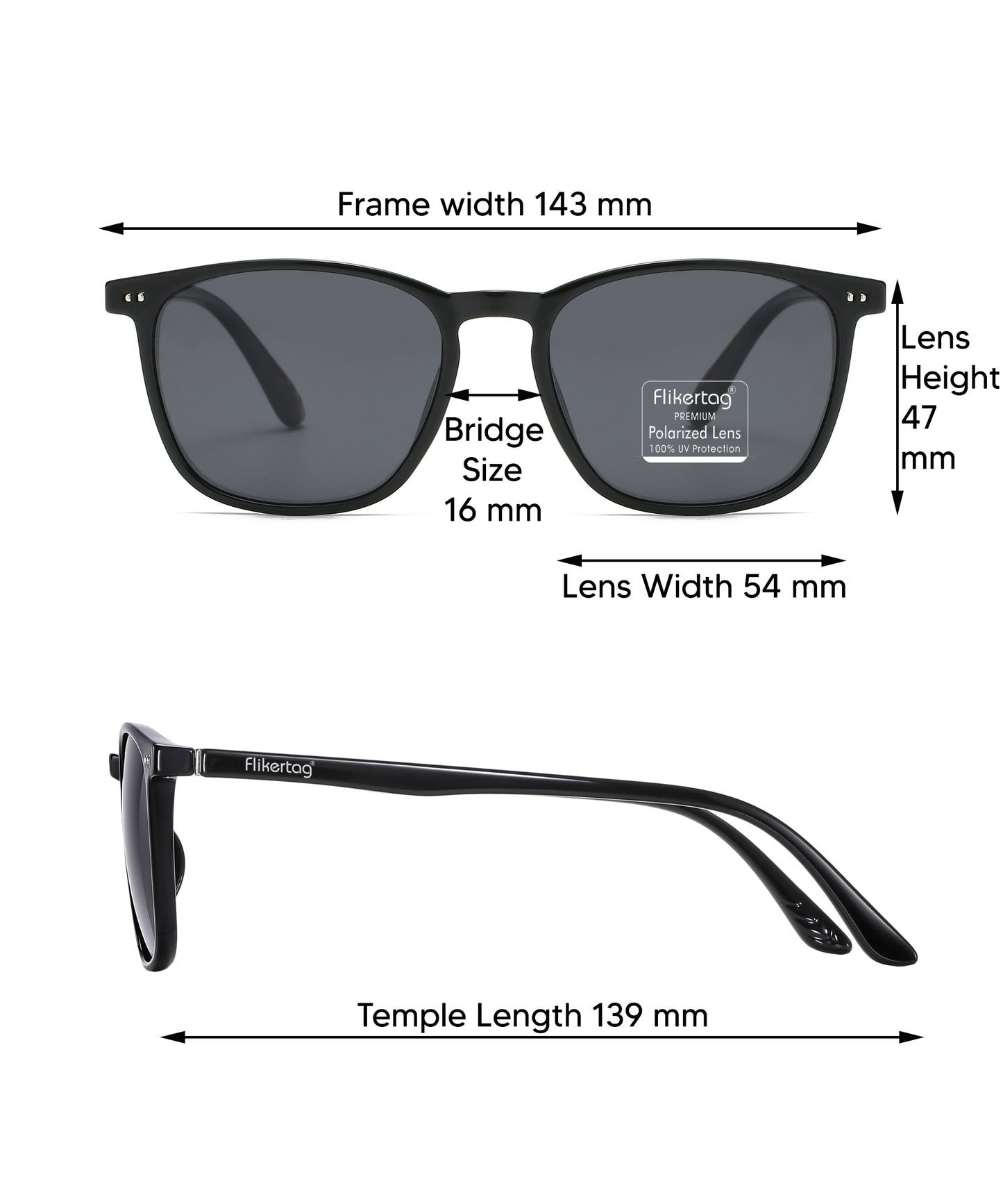 Polarized UV Protection Sunglasses For Men & Women [FTS 561 F1 Square Matte Black Frame with Grey Lens, 54mm]