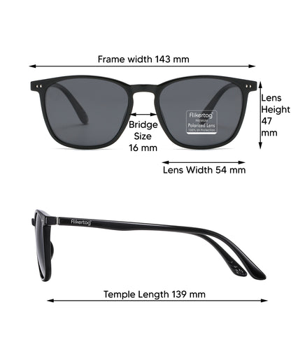 Polarized UV Protection Sunglasses For Men & Women [FTS 561 F1 Square Matte Black Frame with Grey Lens, 54mm]