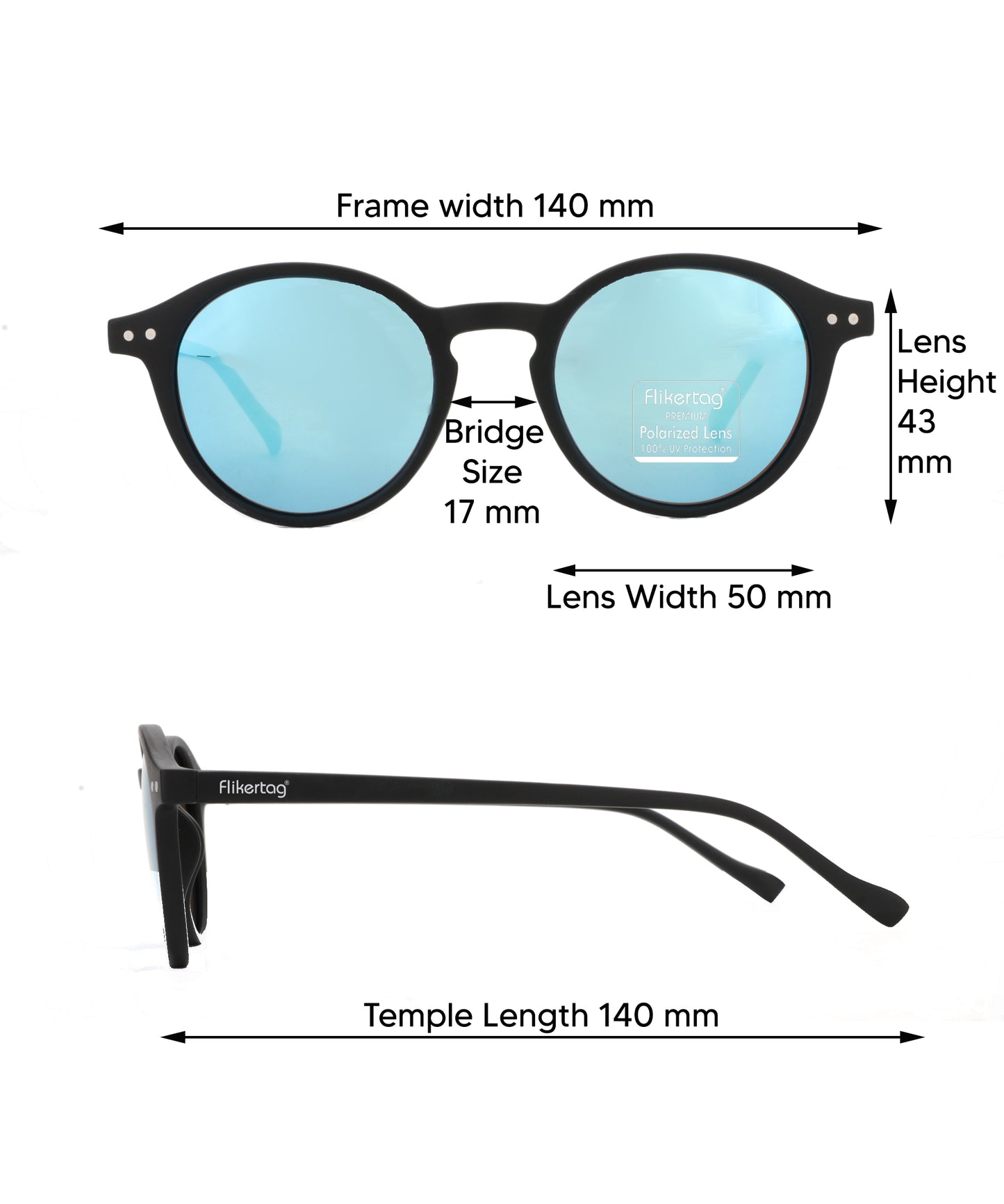 Polarized UV Protection Sunglasses For Men & Women [FTS 565 F2 Round Frame with Mirrored Blue lens, 50mm]