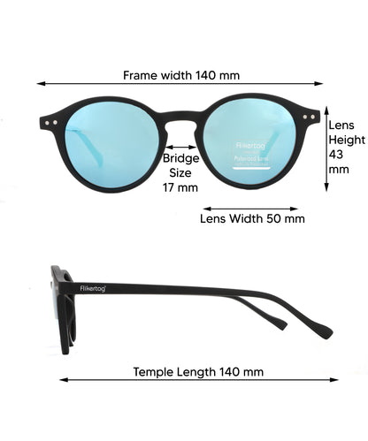 Polarized UV Protection Sunglasses For Men & Women [FTS 565 F2 Round Frame with Mirrored Blue lens, 50mm]
