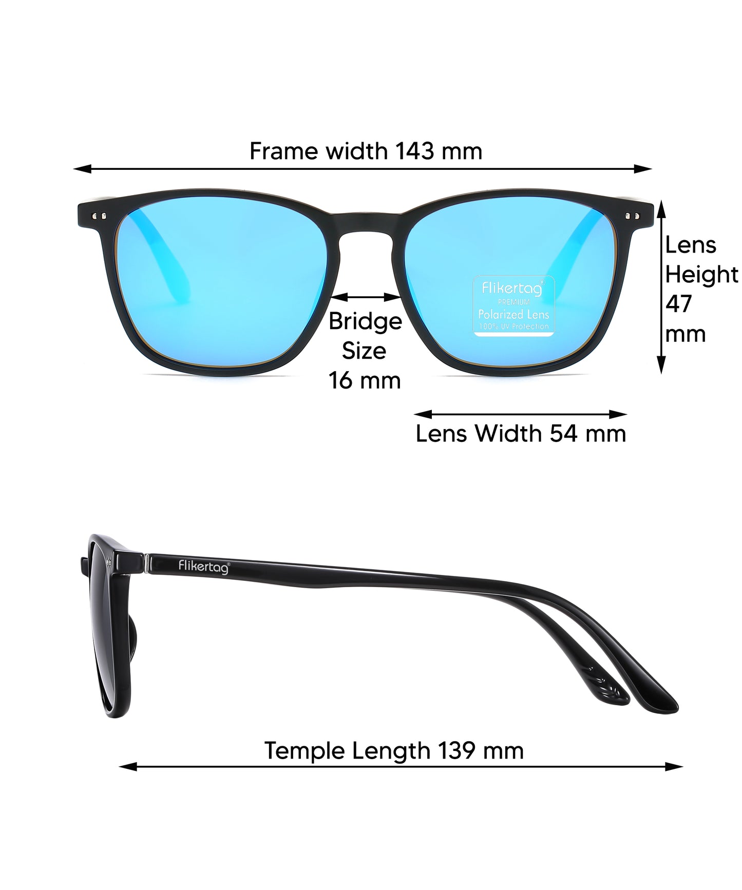 Polarized UV Protection Sunglasses For Men & Women [FTS 561 F2 Square Matte Black Frame with Blue Mirror Lens, 54mm]