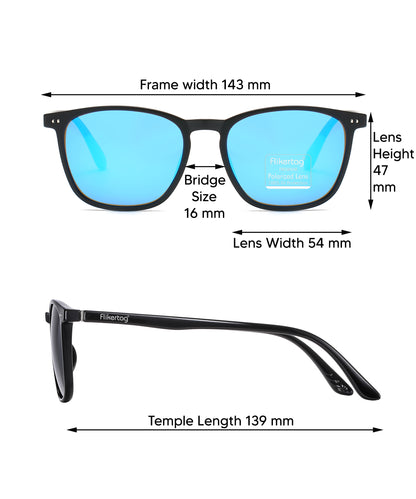 Polarized UV Protection Sunglasses For Men & Women [FTS 561 F2 Square Matte Black Frame with Blue Mirror Lens, 54mm]