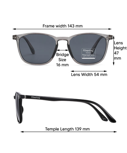 Polarized UV Protection Sunglasses For Men & Women [FTS 561 F3 Square Shiny Grey Frame with Grey Lens, 54mm]