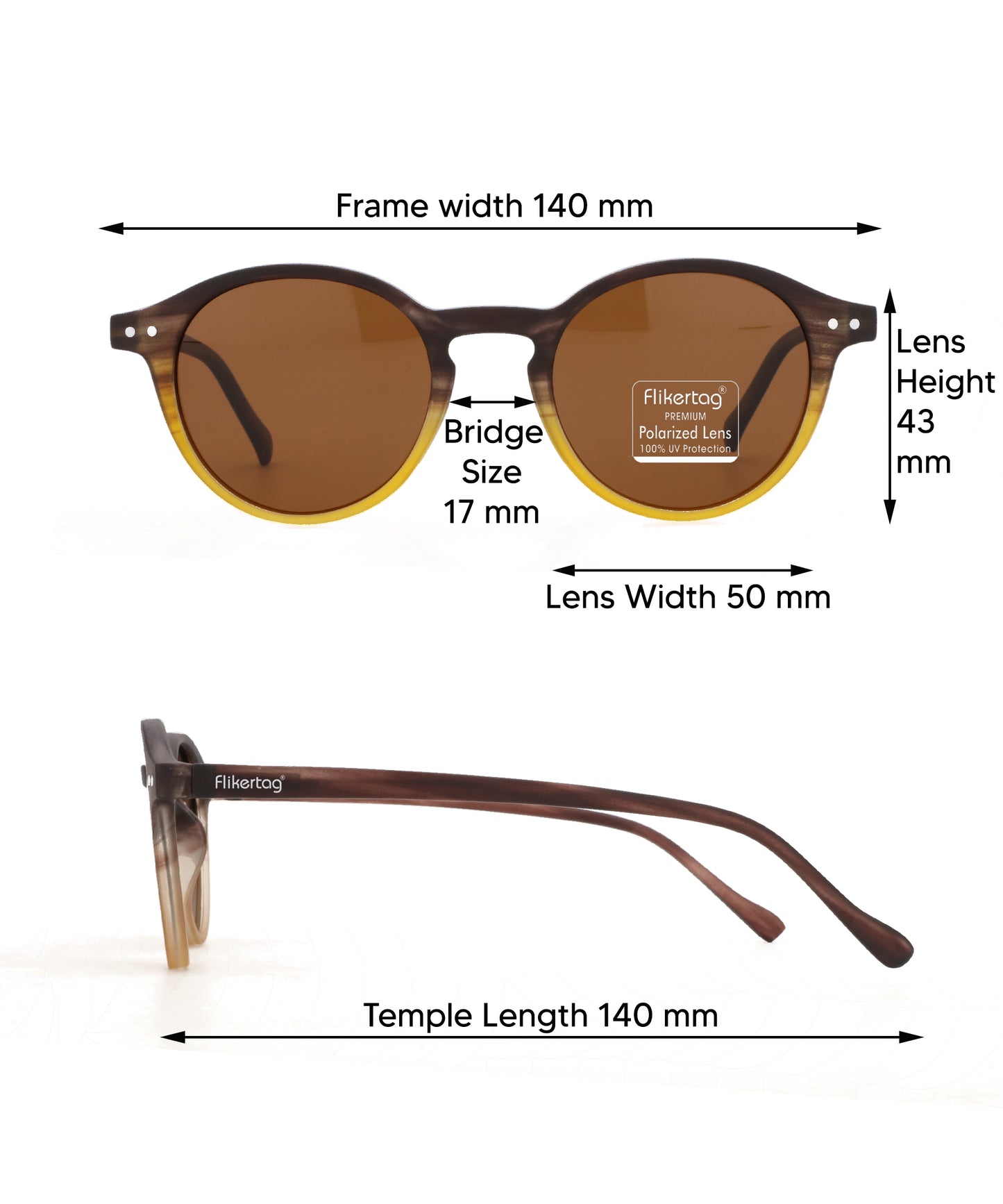 Polarized UV Protection Sunglasses For Men & Women [FTS 565 F4 Round Matte Multi Brown Frame with Brown lens, 50mm]