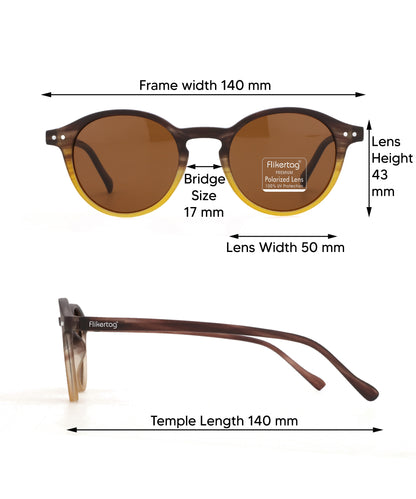Polarized UV Protection Sunglasses For Men & Women [FTS 565 F4 Round Matte Multi Brown Frame with Brown lens, 50mm]