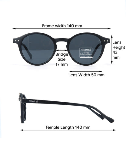 Polarized UV Protection Sunglasses For Men & Women [FTS 565 F1 Round Matte Black Frame with Grey Lens, 50mm]